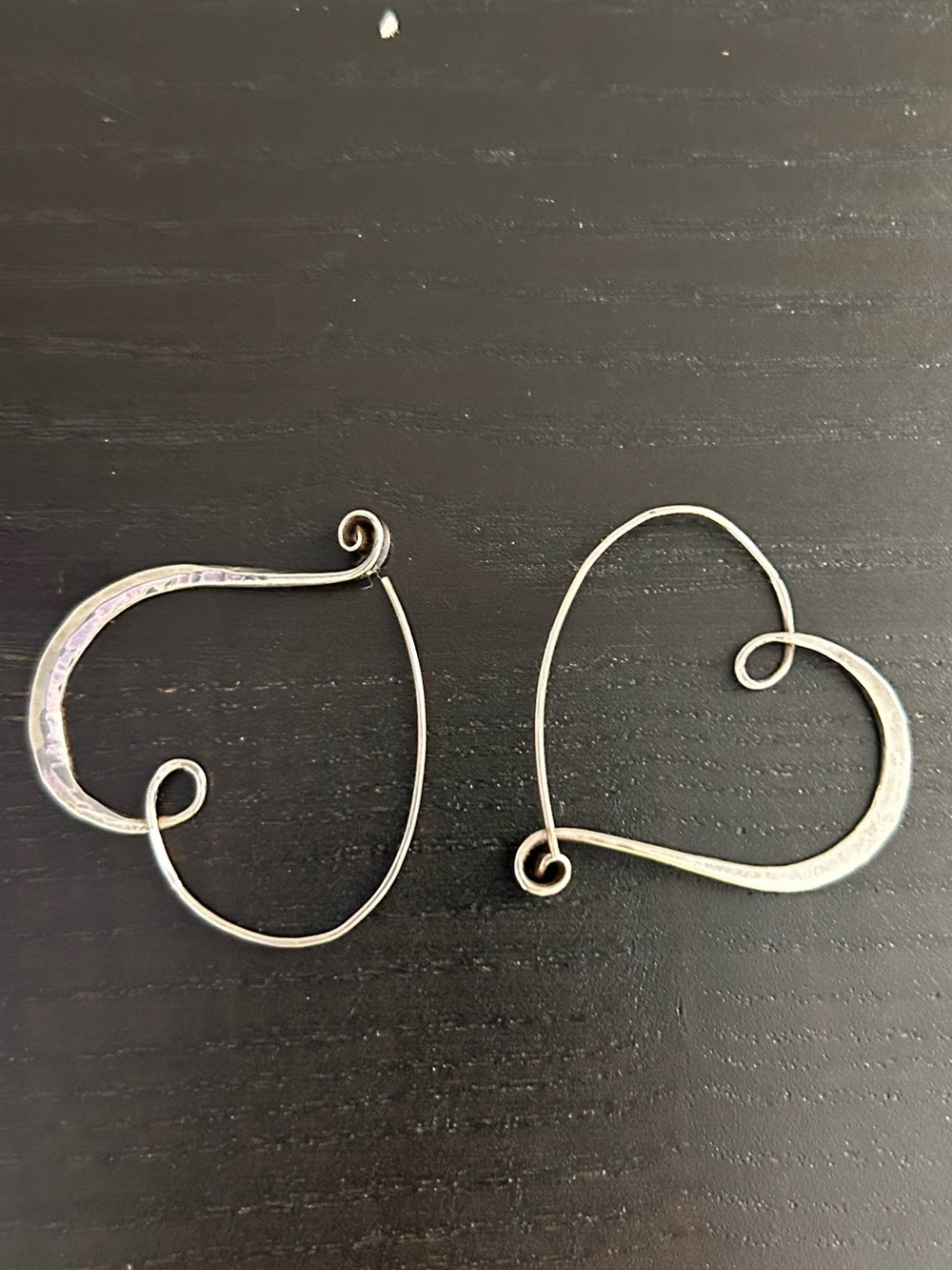 Handcrafted & Hammered Sterling Silver Heart Swirl Shaped Wire Hoop Earrings